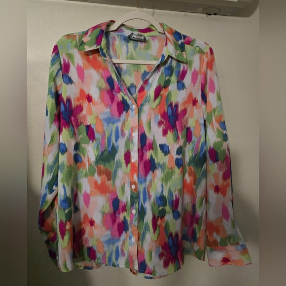 Ninety Tops - Ninety Multicolor Brushstroke Button-Down Shirt
